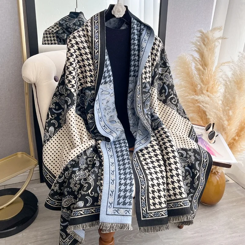 Autumn and winter cashmere-like long scarf, retro houndstooth double-sided paisley neck warmer, warm and high-end fringe shawl
Autumn and winter cashmere-like long scarf, retro houndstooth double-sided paisley neck warmer, warm and high-end fringe shawl