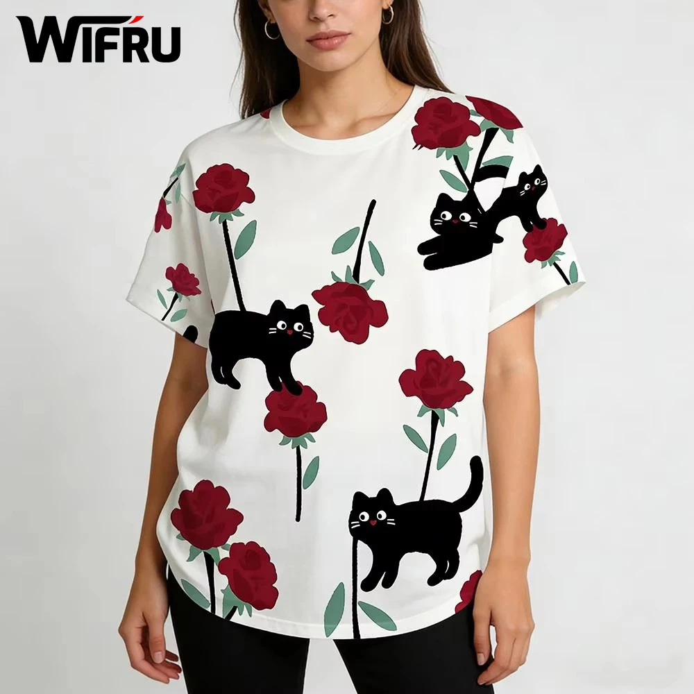 Women's Kawaii Cat Graphic T-shirt Outdoor Fashion Casual Short Sleeve Tops Daily Basic Round Neck Cartoon Pattern Streetwear
Women's Kawaii Cat Graphic T-shirt Outdoor Fashion Casual Short Sleeve Tops Daily Basic Round Neck Cartoon Pattern Streetwear