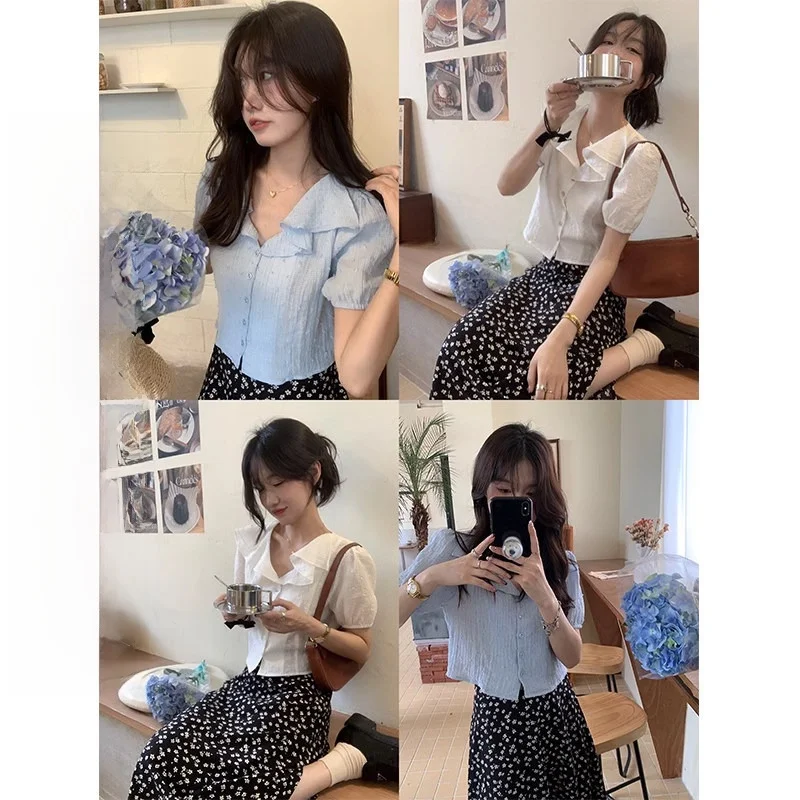 Miaolab ort Sve Women's irt Textured Le Collar Sweet Sle Polyester V-ne Bubble Sve Cotton Nylon Blend Summer Top
Miaolab ort Sve Women's irt Textured Le Collar Sweet Sle Polyester V-ne Bubble Sve Cotton Nylon Blend Summer Top