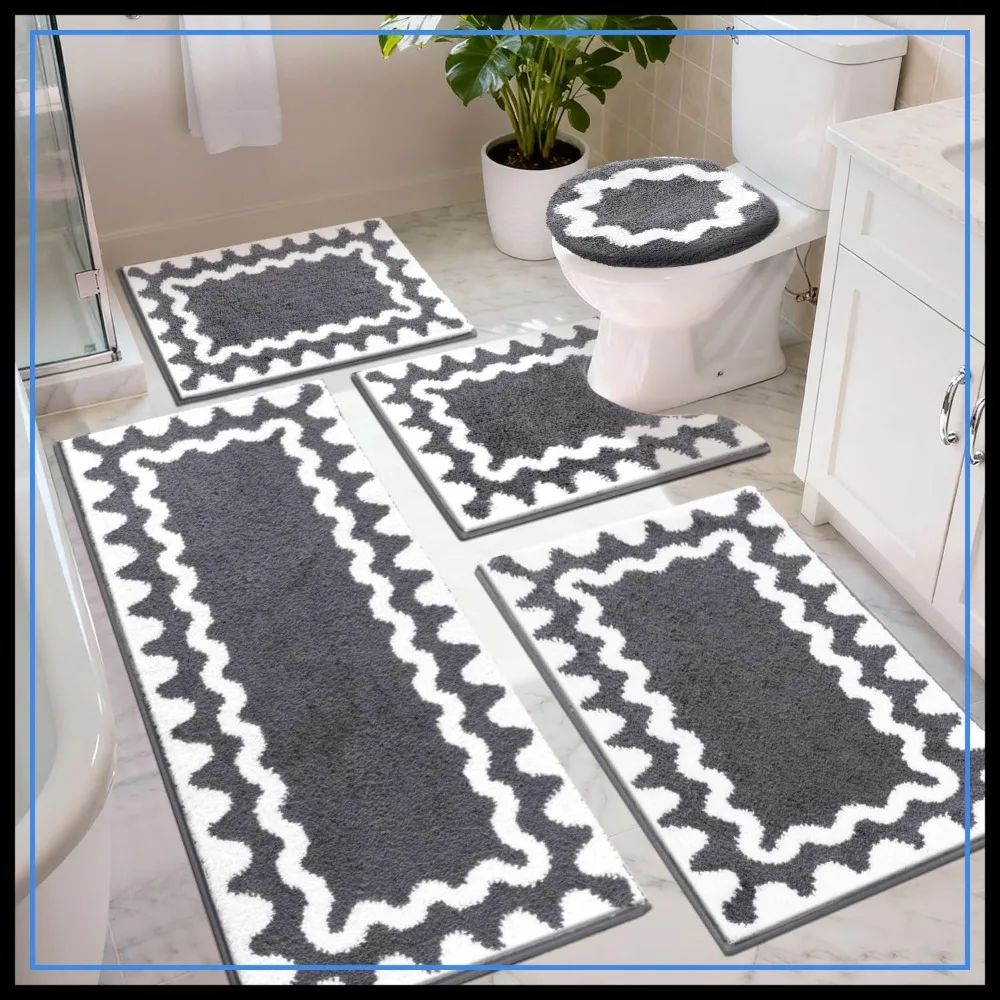 5-Piece Absorbent Non-Slip Microfiber Shaggy Bathroom Rug Set with U-Shaped Toilet Rug, Runner & Shower Mat
5-Piece Absorbent Non-Slip Microfiber Shaggy Bathroom Rug Set with U-Shaped Toilet Rug, Runner & Shower Mat