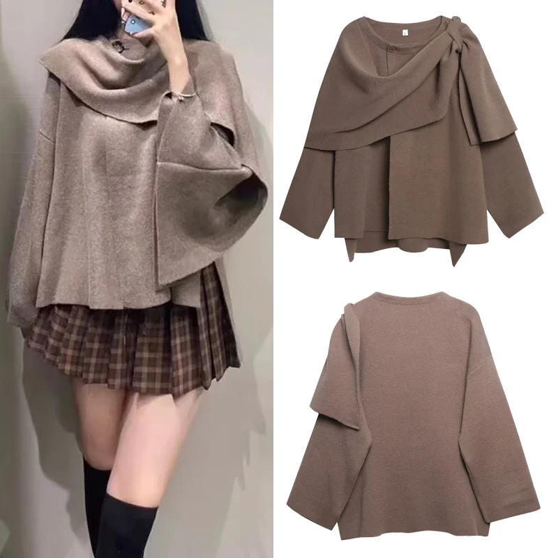 Autumn Winter O-Neck Long Sleeve Cloak Style Knitted Short Coat Women Single Button Loose Cardigan Female Casual Chic Outerwear
Autumn Winter O-Neck Long Sleeve Cloak Style Knitted Short Coat Women Single Button Loose Cardigan Female Casual Chic Outerwear