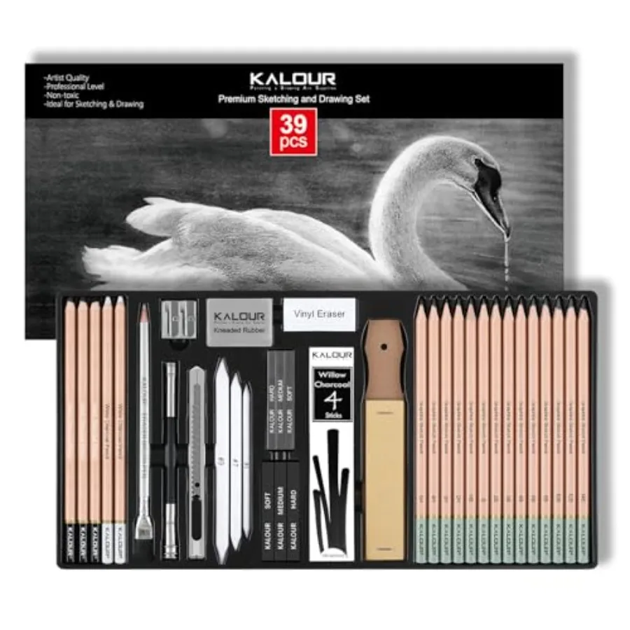 39pcs Drawing Pencil Set, Professional Sketch Pencils 5H-14B,Black and White Charcoal Pencils for Sketching, Eraser Brush Pen,
39pcs Drawing Pencil Set, Professional Sketch Pencils 5H-14B,Black and White Charcoal Pencils for Sketching, Eraser Brush Pen,