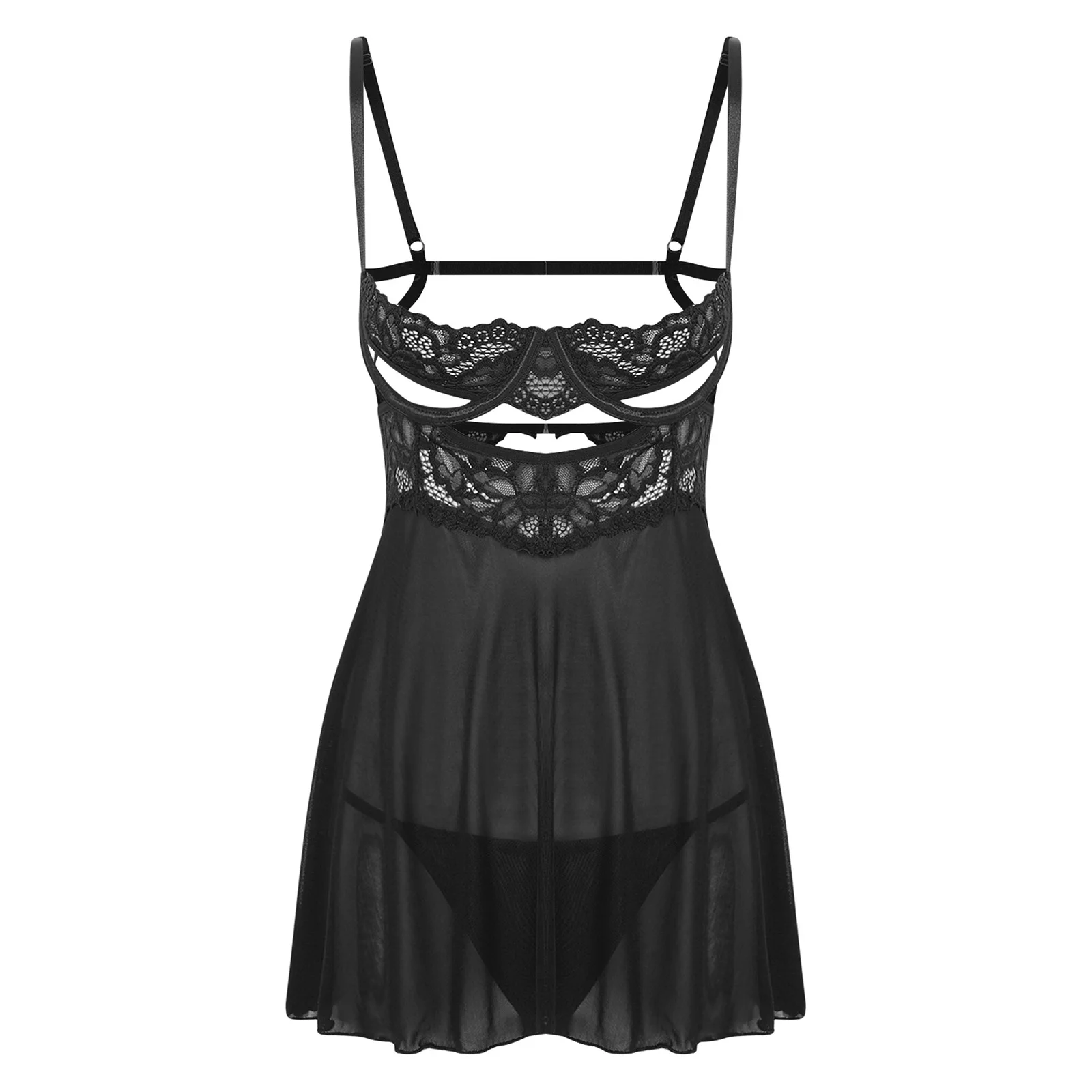 Women Lingerie Floral Lace Trimming Nightgown Hollow Out See-through Sheer Nightdress Babydoll with G-string for Lingerie Night
Women Lingerie Floral Lace Trimming Nightgown Hollow Out See-through Sheer Nightdress Babydoll with G-string for Lingerie Night