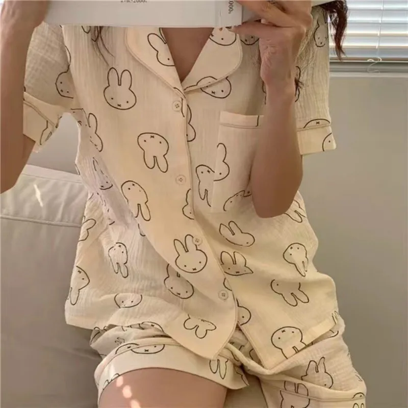 New Kawaii Miffy Ladies' Short-sleeved Pajamas Women's Summer Bubble Short-sleeved Cardigan Sweet and Cute Home Wear Set
New Kawaii Miffy Ladies' Short-sleeved Pajamas Women's Summer Bubble Short-sleeved Cardigan Sweet and Cute Home Wear Set