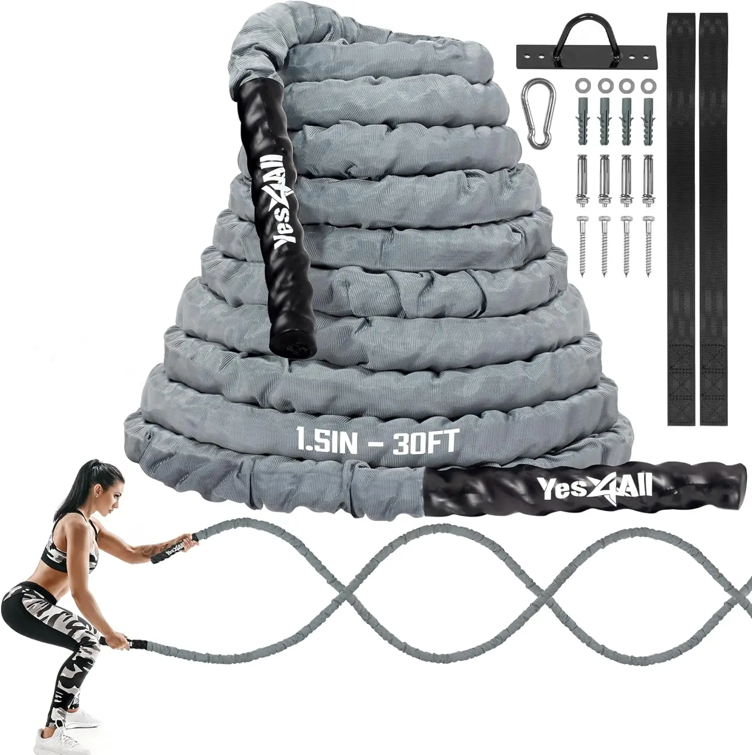 Battle Ropes, Workout Rope with Cover, Steel Anchor & Strap Included, Heavy Ropes for Exercise Training - 1.5/2 Inch Dia
Battle Ropes, Workout Rope with Cover, Steel Anchor & Strap Included, Heavy Ropes for Exercise Training - 1.5/2 Inch Dia