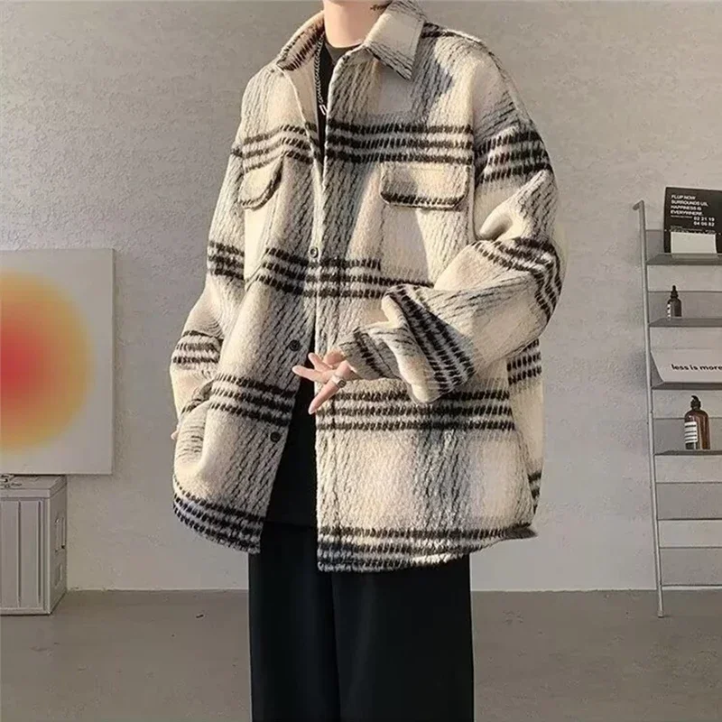 2025 New Single-breasted Plaid Woolen Jackets For Men Korean Fashion Y2K Vintage Coats Winter Pockets Streetwear Shirts Jacket 
2025 New Single-breasted Plaid Woolen Jackets For Men Korean Fashion Y2K Vintage Coats Winter Pockets Streetwear Shirts Jacket