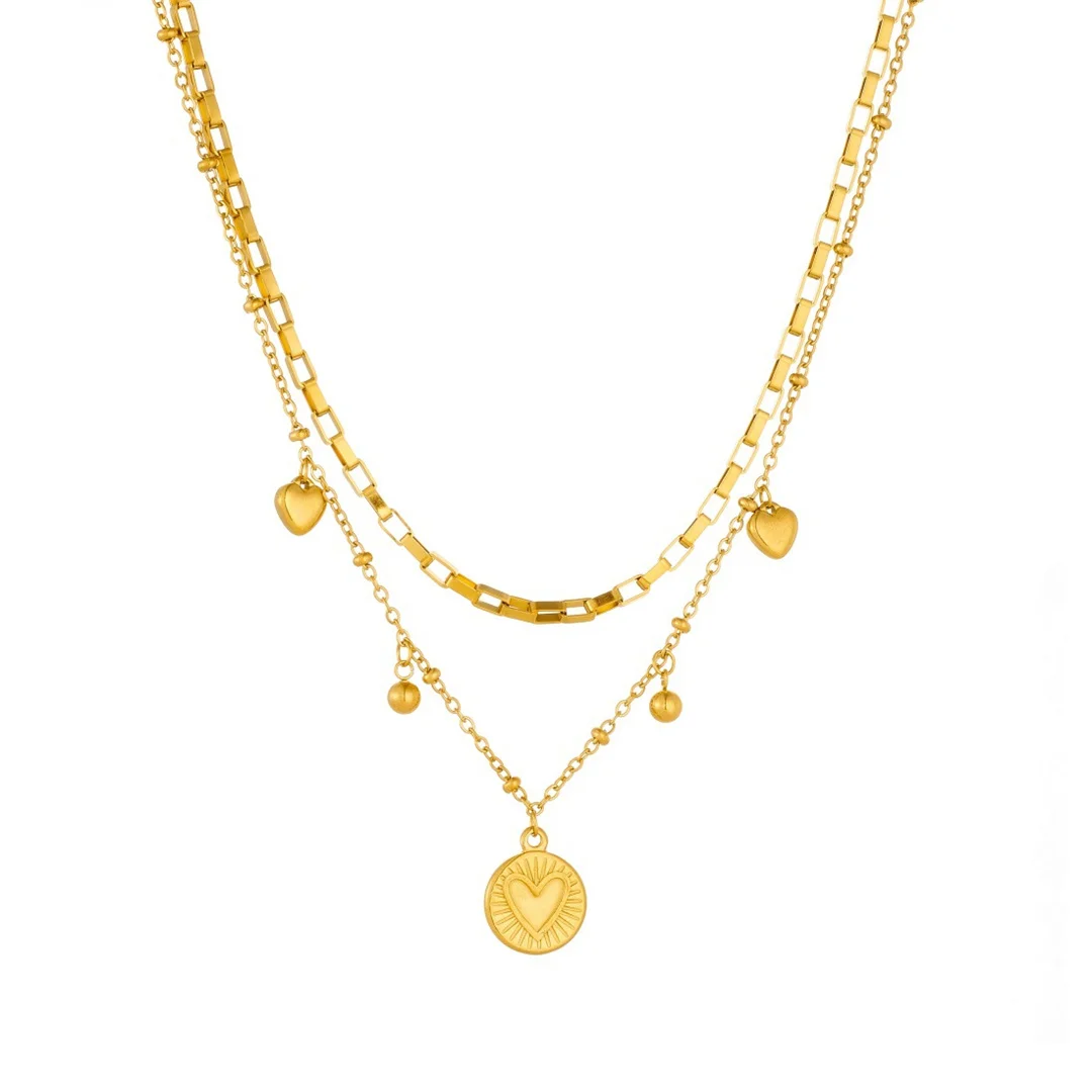 Vintage Love Heart Charm Pendant Female Gold Color Stainless Steel Double Layers Bead Chain Link Necklace for Women Jewelry Gift
Vintage Love Heart Charm Pendant Female Gold Color Stainless Steel Double Layers Bead Chain Link Necklace for Women Jewelry Gift