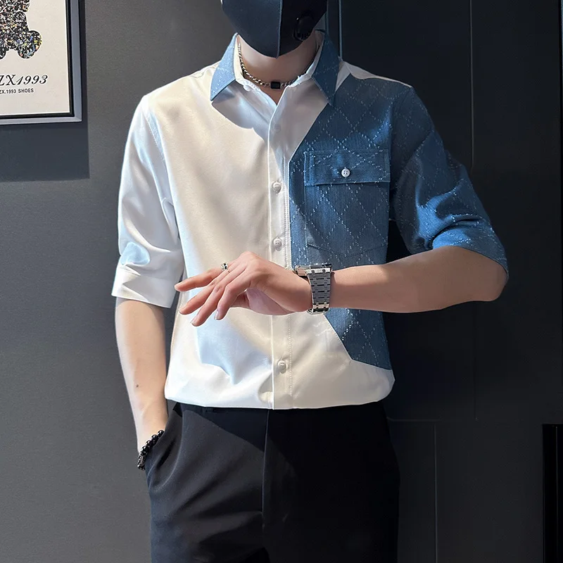 New Men's Fashion Casual Korean Version of Everything Summer Slim Short-sleeved Shirt Trend Breathable Solid Color Guy Shirt
New Men's Fashion Casual Korean Version of Everything Summer Slim Short-sleeved Shirt Trend Breathable Solid Color Guy Shirt