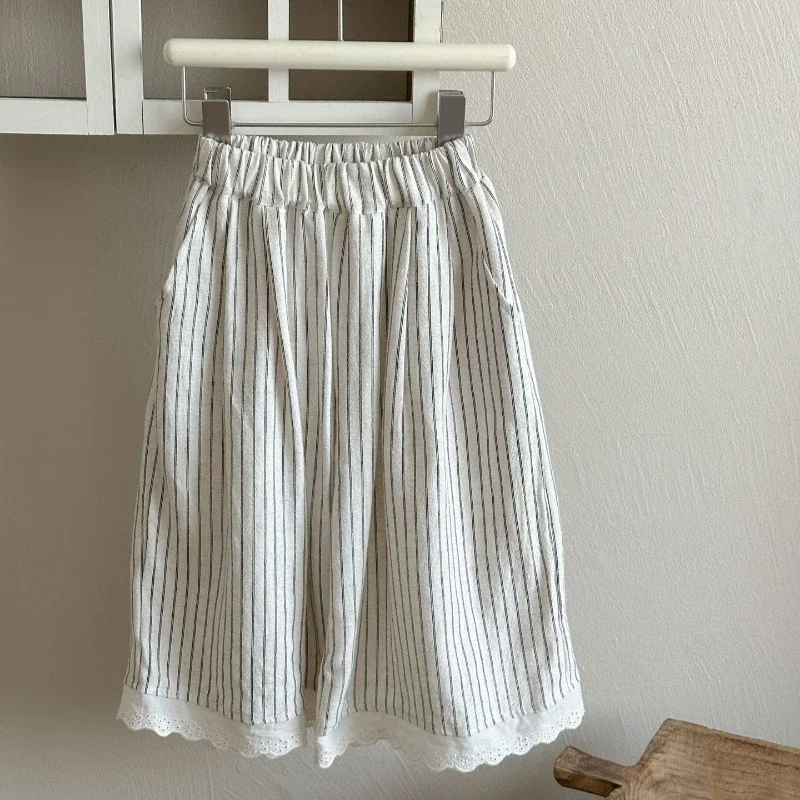 Children's Pants 2025 Summer Children's Wear Korean Style Thin Vertical Stripe Girls' Nine-point Pants 
Children's Pants 2025 Summer Children's Wear Korean Style Thin Vertical Stripe Girls' Nine-point Pants