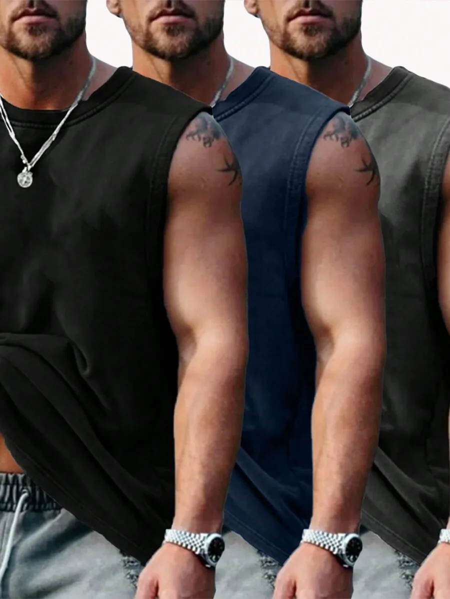 Набор из 3 мужских однотонных майок без рукавов для летней повседневной носки
Набор из 3 мужских однотонных майок без рукавов для летней повседневной носки