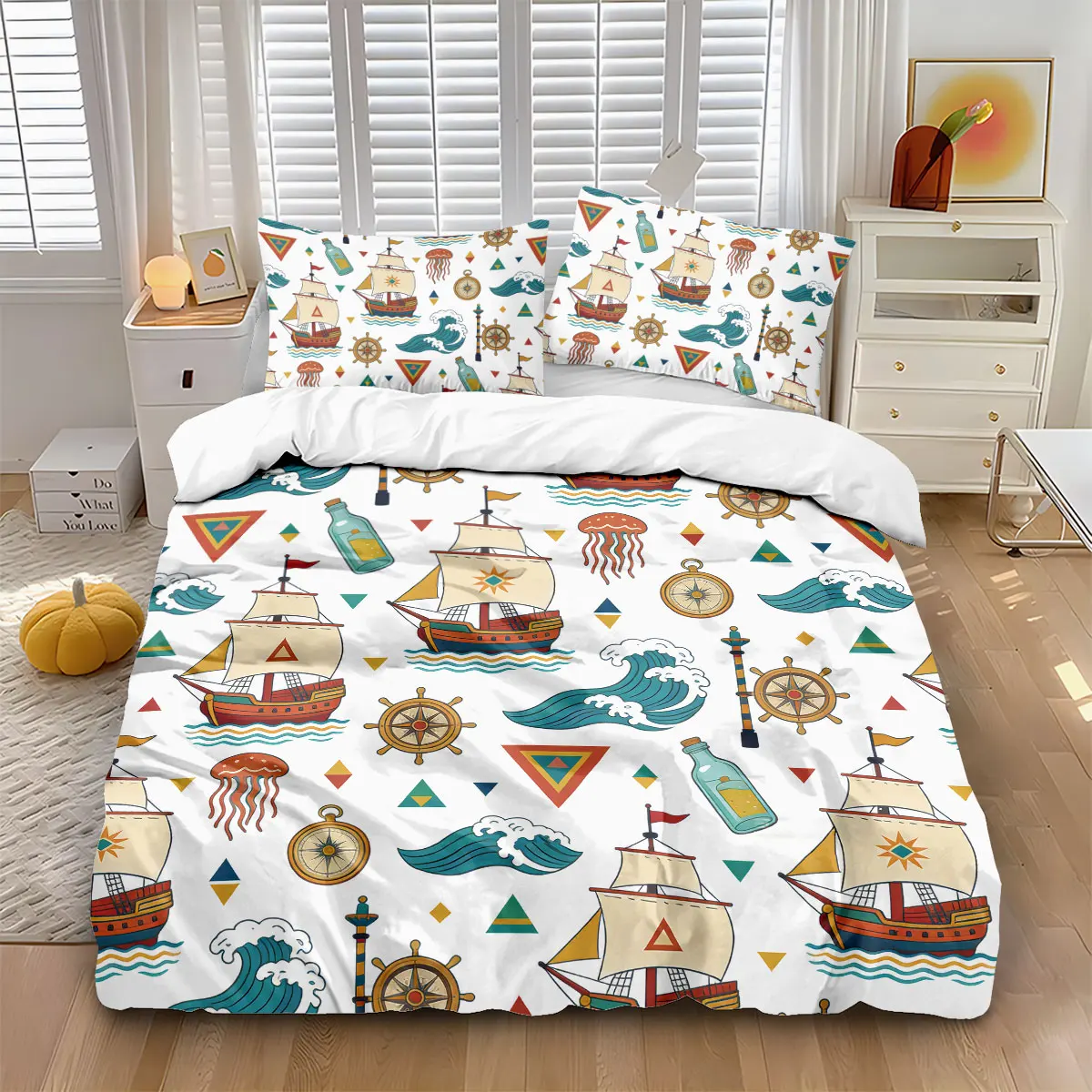 3pcs Cartoon Sailboat Printed Coreless Duvet Cover Set Multiple Sizes Soft And Comfortable Bedding Decoration, Machine Washable
3pcs Cartoon Sailboat Printed Coreless Duvet Cover Set Multiple Sizes Soft And Comfortable Bedding Decoration, Machine Washable