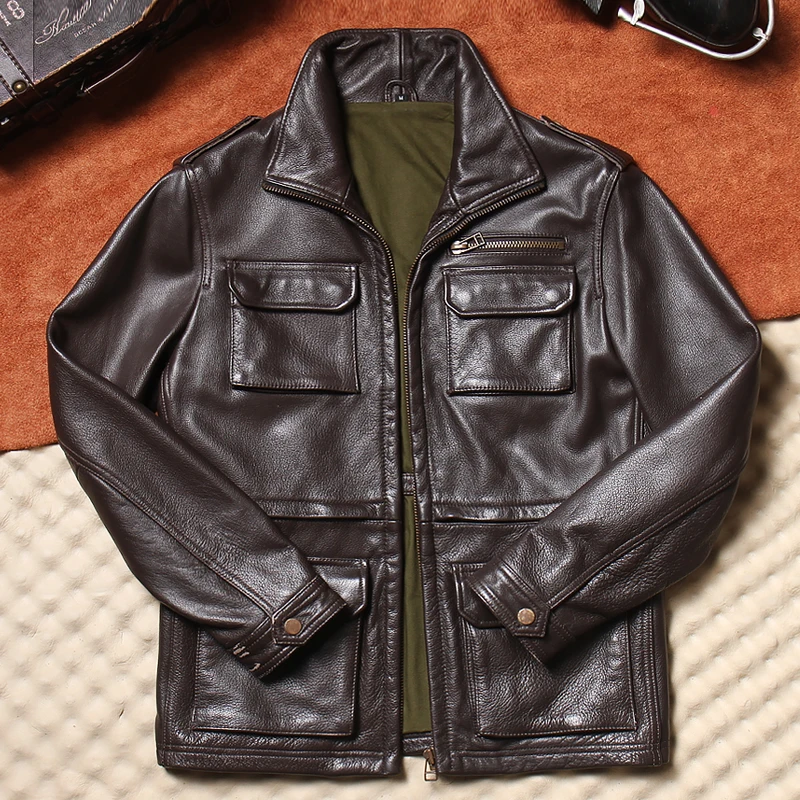 Men's Mid-Length Biker Jaet M65 Top Layer Cowhide Leather Jaet Multiple kets Genuine Leather Coat Faion Urban Casual
Men's Mid-Length Biker Jaet M65 Top Layer Cowhide Leather Jaet Multiple kets Genuine Leather Coat Faion Urban Casual