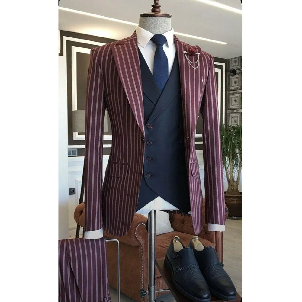 Purple Stripe Design Men Suits Single Breasted High Quality 3 Pieces Jacket Pant Vest Special Occasion Male Clothing Stylish
Purple Stripe Design Men Suits Single Breasted High Quality 3 Pieces Jacket Pant Vest Special Occasion Male Clothing Stylish