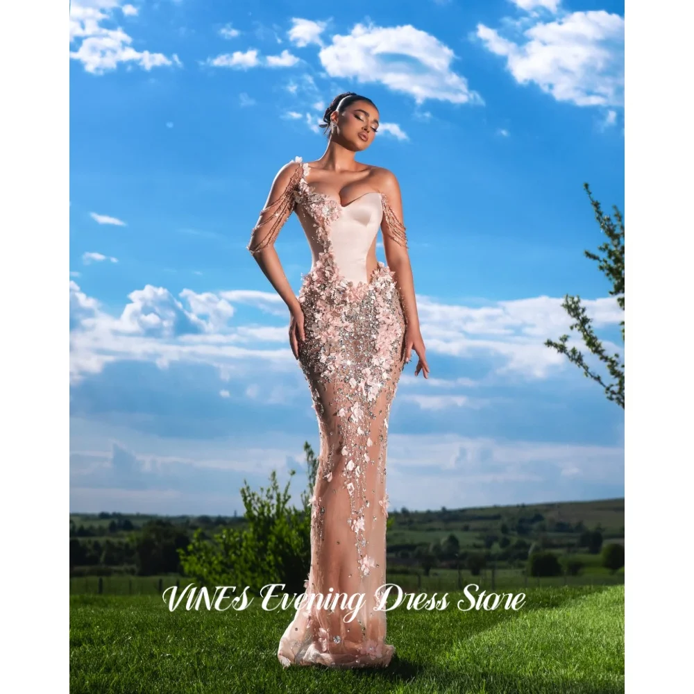 VINES Champagne Pink Mermaid Prom Dress Satin Luxury Evening Dress All Over 3D Flower Beaded Mesh Bodycon Party Gown Customized
VINES Champagne Pink Mermaid Prom Dress Satin Luxury Evening Dress All Over 3D Flower Beaded Mesh Bodycon Party Gown Customized
