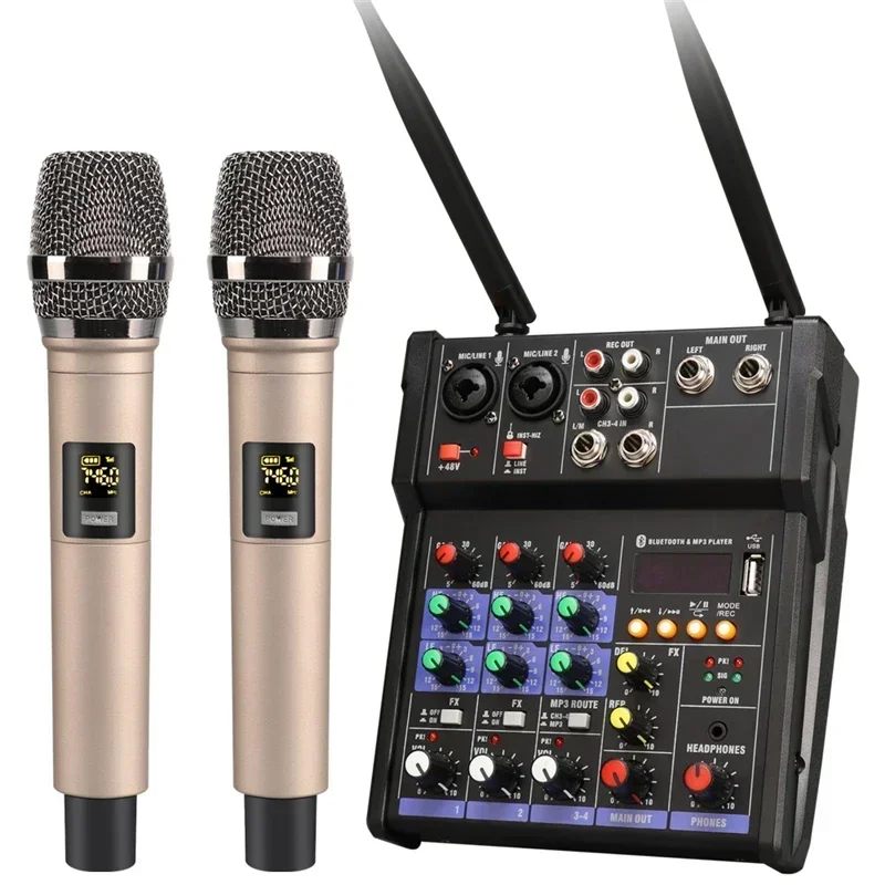 4 Channel USB Audio Mixer with Wireless Microphone Studio Sound Mixers with Bluetooth DJ Console Mixing for Karaoke Micro Phone
4 Channel USB Audio Mixer with Wireless Microphone Studio Sound Mixers with Bluetooth DJ Console Mixing for Karaoke Micro Phone