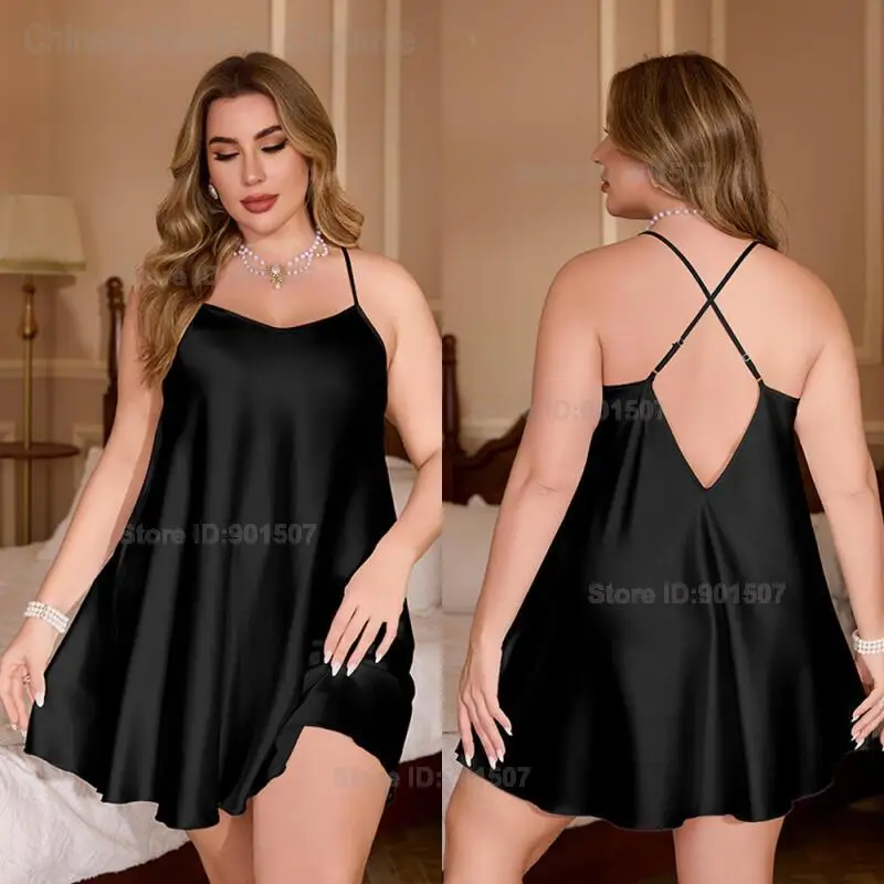 Plus Size Ce Silk Satin Pyjamas Female Summer Backless Halter Short Nightgown Homewear Summer New Lingerie Loose Senior
Plus Size Ce Silk Satin Pyjamas Female Summer Backless Halter Short Nightgown Homewear Summer New Lingerie Loose Senior