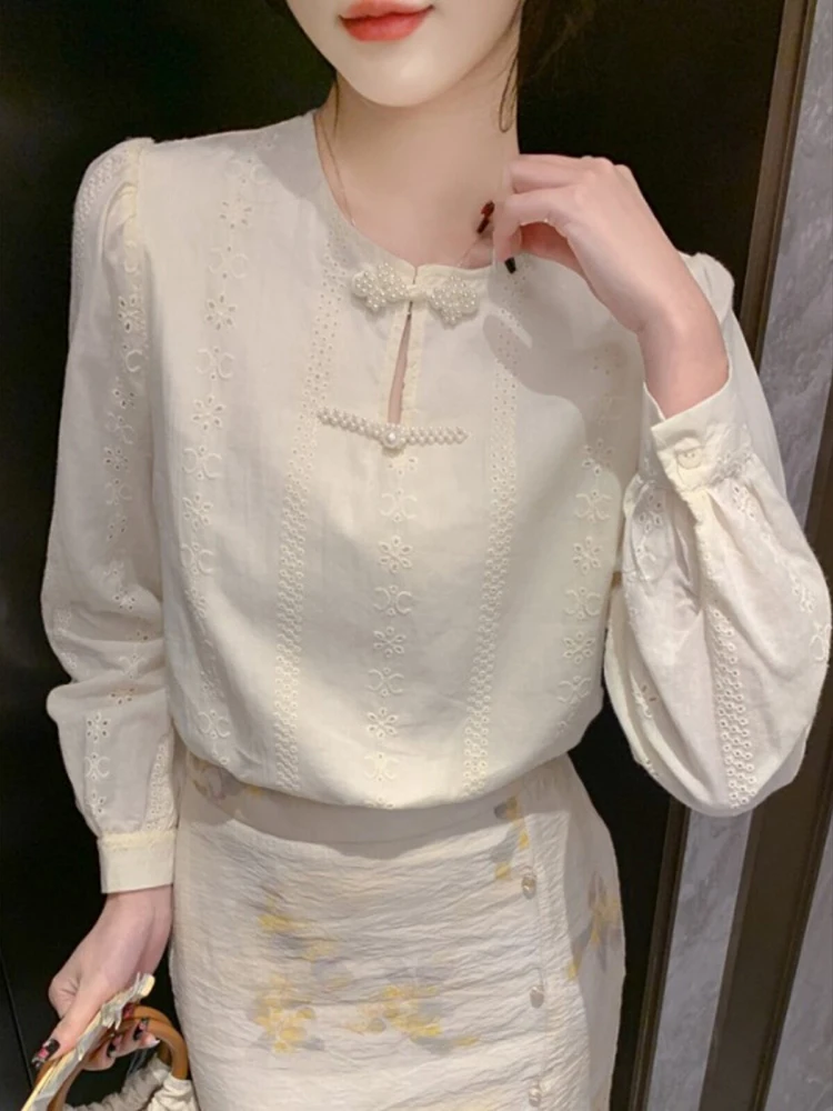 New Chinese style elegant top spring new unique and chic heavy embroidery long sleeved button down chiffon shirt for women
New Chinese style elegant top spring new unique and chic heavy embroidery long sleeved button down chiffon shirt for women