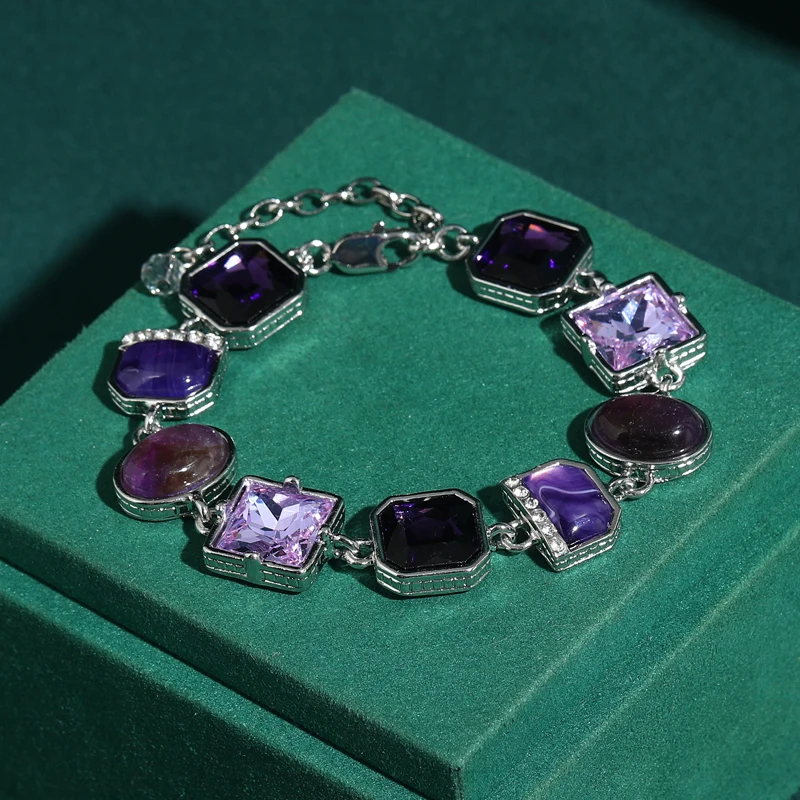 Natural Amethyst Purple Glazed Stone Bracelets Vintage Agate Jewelry Accessories Antique Silver Plated Charm Luxury Party Decos
Natural Amethyst Purple Glazed Stone Bracelets Vintage Agate Jewelry Accessories Antique Silver Plated Charm Luxury Party Decos