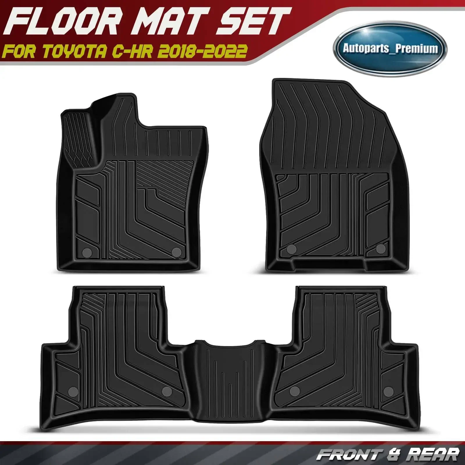 3Pcs Black Front & Rear Row Floor Mats for Toyota C-HR 2018-2022 Sport Utility
3Pcs Black Front & Rear Row Floor Mats for Toyota C-HR 2018-2022 Sport Utility