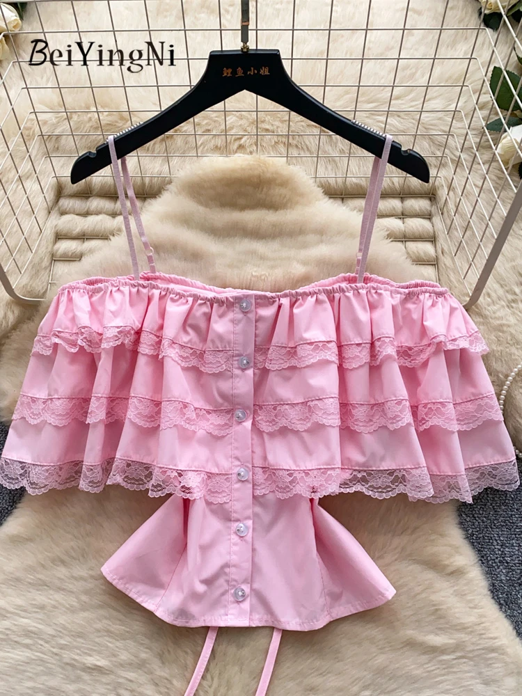 Beiyingni Summer Hotsweet Pink Women Shirts Solid Color Lace Splice Slash Neck Tops Female Bandage Fairy Sexy Chic White Blouses
Beiyingni Summer Hotsweet Pink Women Shirts Solid Color Lace Splice Slash Neck Tops Female Bandage Fairy Sexy Chic White Blouses