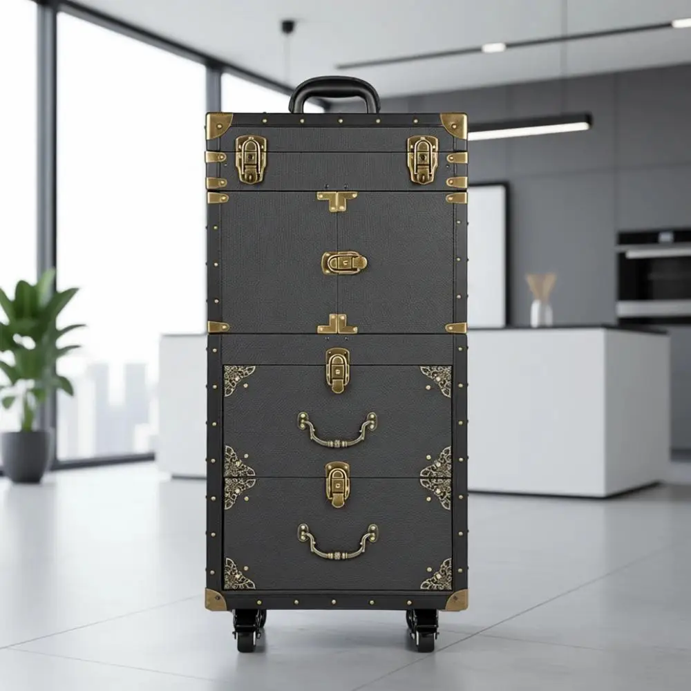 Portable Dual-Lock Makeup Trolley with Wheels for Beauty Professionals and Travel, Black
Portable Dual-Lock Makeup Trolley with Wheels for Beauty Professionals and Travel, Black