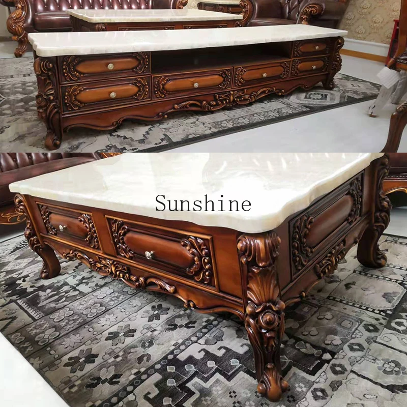 Marble countertop coffee table living room rectangular full solid wood carving flower villa cabinet
Marble countertop coffee table living room rectangular full solid wood carving flower villa cabinet