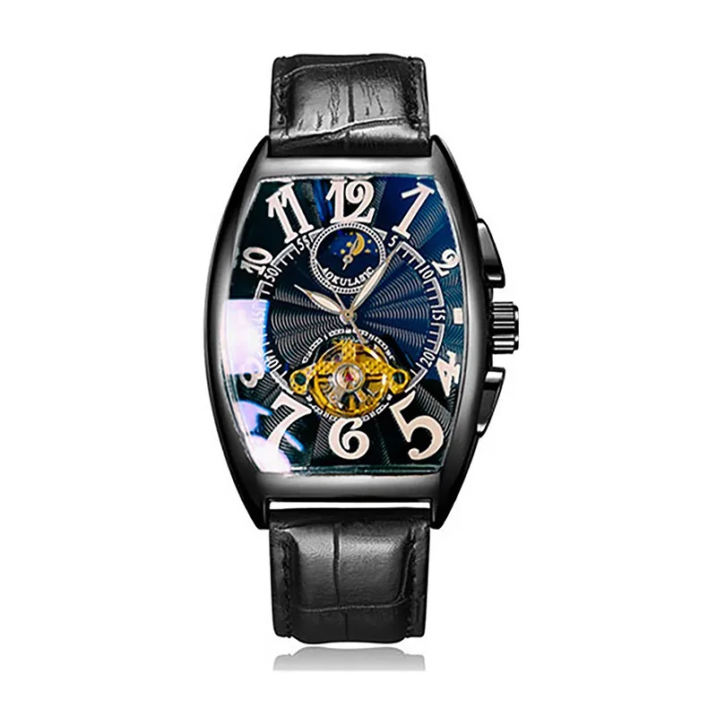 Men's Barrel shaped Automatic Mechanical Watch with Luminous Flying Tourbillon Moon Phase Display 30m Waterproof Watch
Men's Barrel shaped Automatic Mechanical Watch with Luminous Flying Tourbillon Moon Phase Display 30m Waterproof Watch