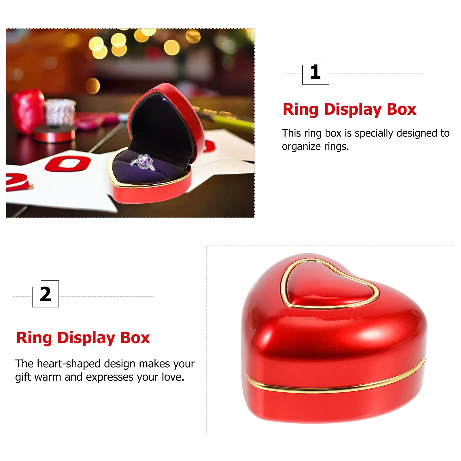 Ring Box LED Light Ring Box Heart Shape Ring Box Ring Display Box Jewelry Gift Box 
Ring Box LED Light Ring Box Heart Shape Ring Box Ring Display Box Jewelry Gift Box