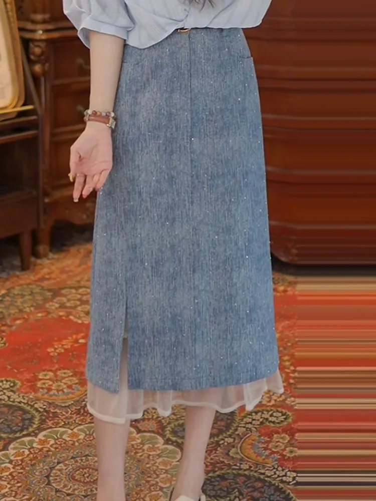 High Waist Midi Split Splice Skirt Women's Fashionable Loose Slimming Half-length Summer New Design Casual Style Aicaiyun
High Waist Midi Split Splice Skirt Women's Fashionable Loose Slimming Half-length Summer New Design Casual Style Aicaiyun