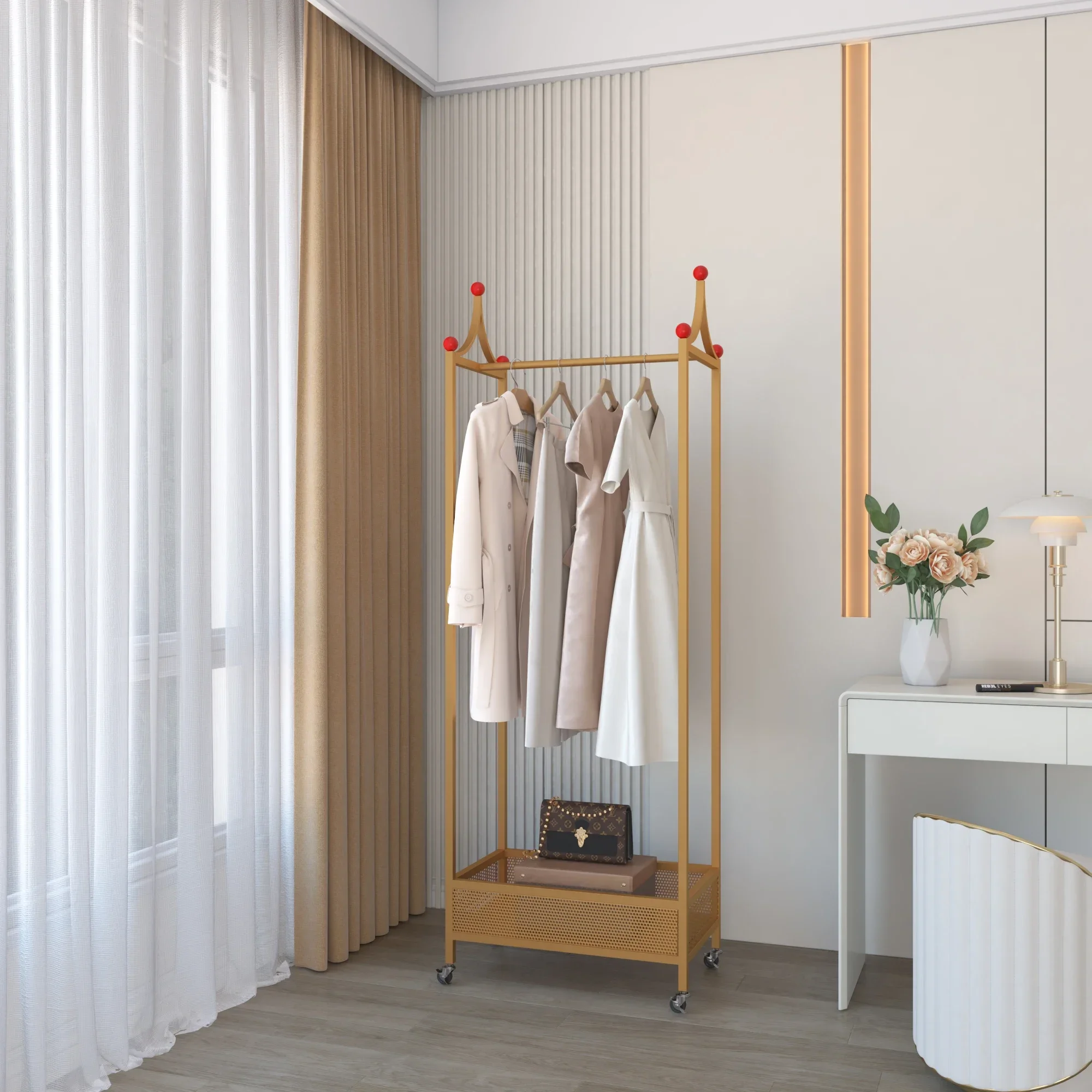 Cream wind bedroom floor-to-ceiling household clothes storage living room mobile coat rack
Cream wind bedroom floor-to-ceiling household clothes storage living room mobile coat rack