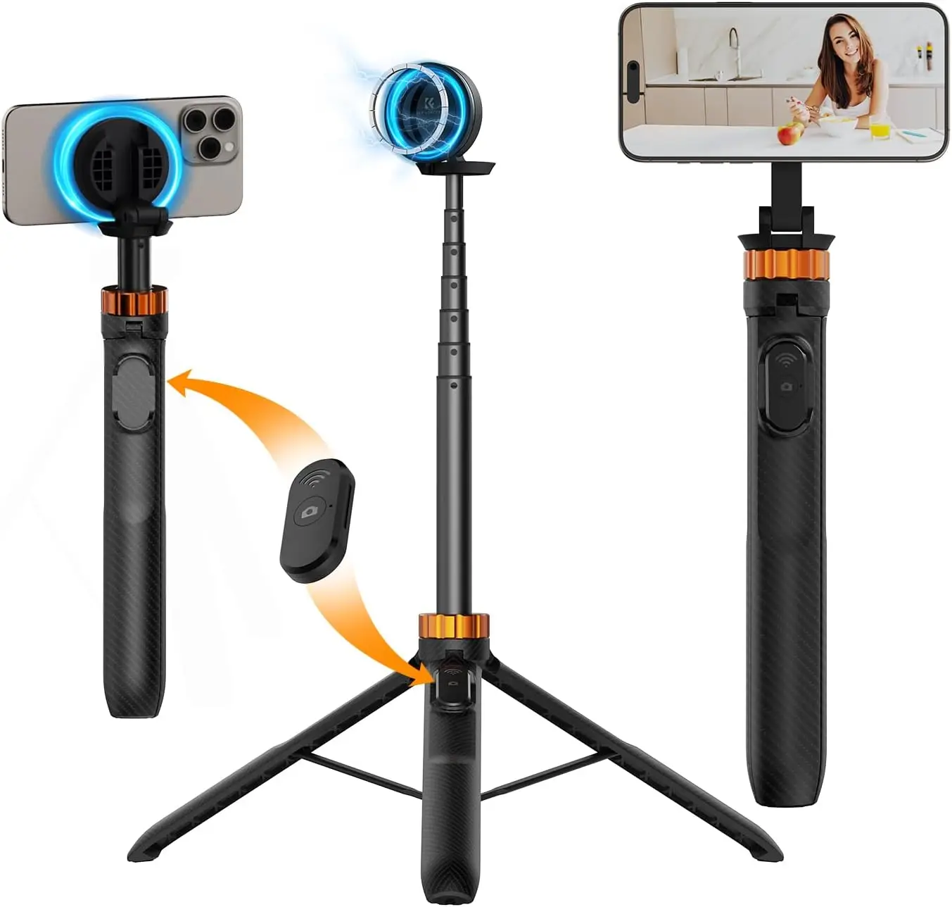 63' Magnetic Selfie Stick Tripod with Remote, Compatible with iPhone 17 Pro Max & All Phones
63' Magnetic Selfie Stick Tripod with Remote, Compatible with iPhone 17 Pro Max & All Phones