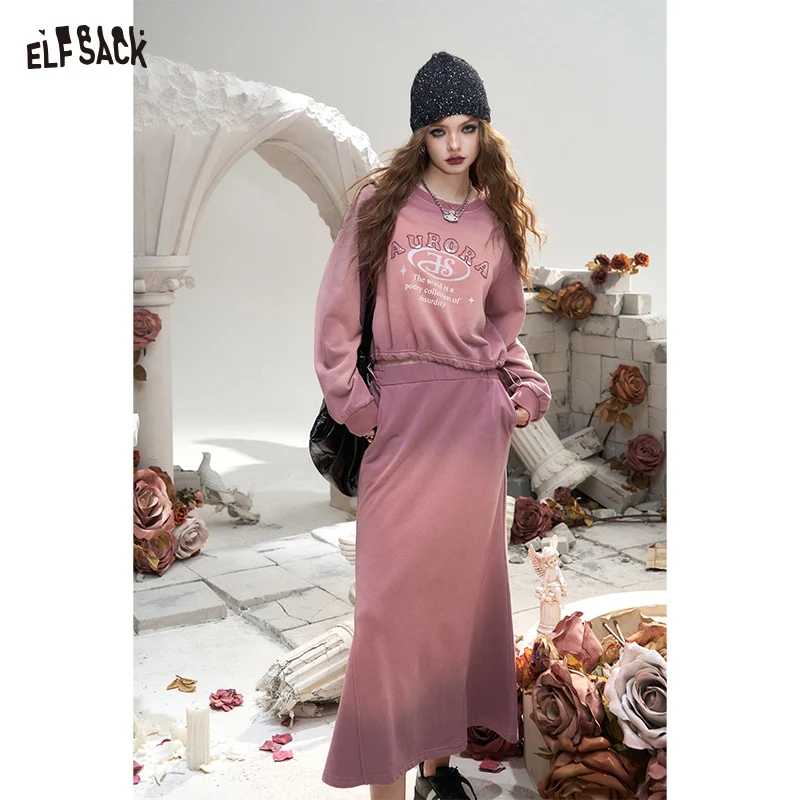 2024 Autumn ELFSACK New Arrivals Gray pink wasteland style retro casual sports sweater skirt two-piece suit for women
2024 Autumn ELFSACK New Arrivals Gray pink wasteland style retro casual sports sweater skirt two-piece suit for women