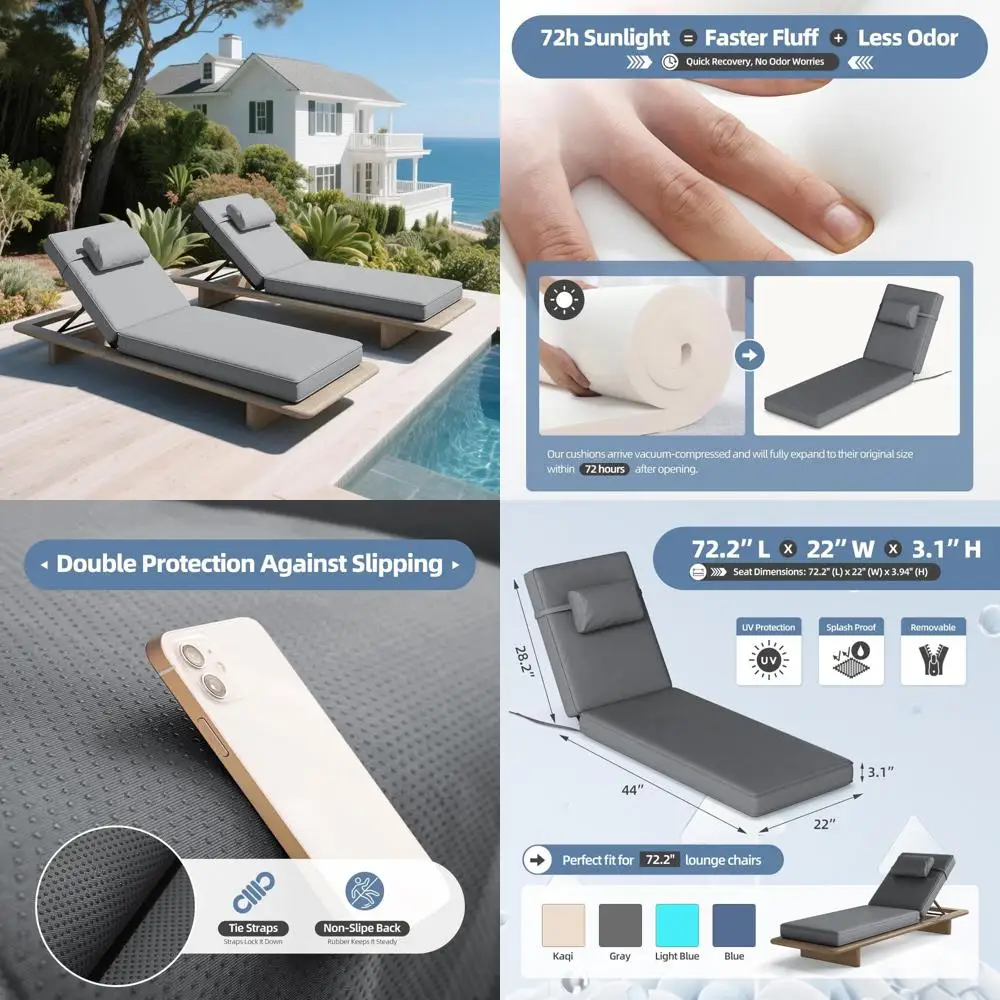 Набор подушек для шезлонга для патио, 72,2 x 22 x 3,1, водонепроницаемые подушки для стульев для открытого бассейна, толстый комфорт для отдыха
Набор подушек для шезлонга для патио, 72,2 x 22 x 3,1, водонепроницаемые подушки для стульев для открытого бассейна, толстый комфорт для отдыха