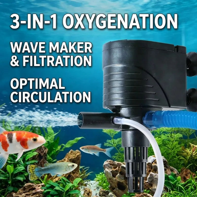 3-in-1 Aquarium Water Pump with Oxygenation, Wave Maker and Filtration, Submersible Fish Tank Pump for Water Circulation
3-in-1 Aquarium Water Pump with Oxygenation, Wave Maker and Filtration, Submersible Fish Tank Pump for Water Circulation