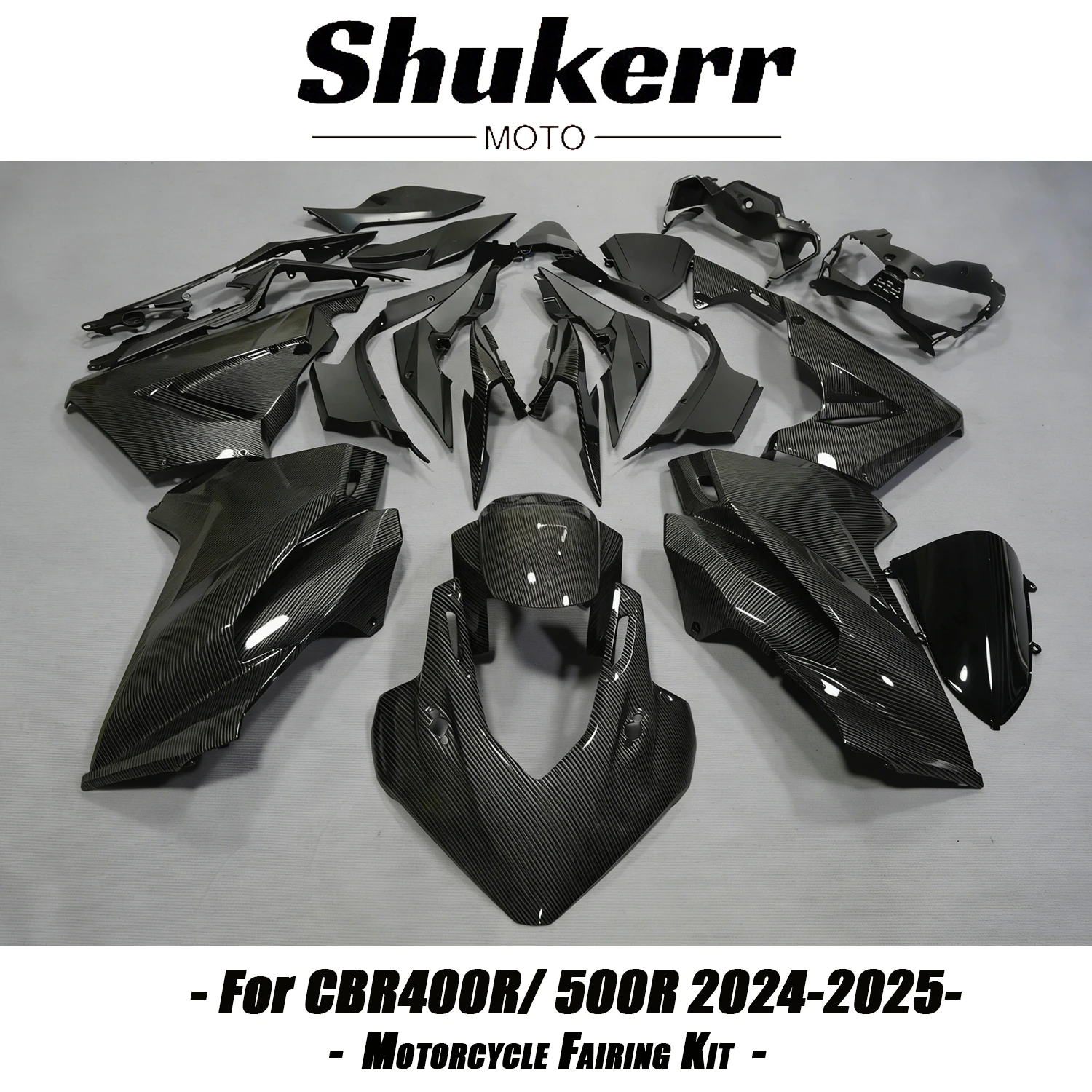 Carbon Fiber Black Motorcycle Plastics Fairing Kit Injection Mold Bodywork Panel Kit Fit for Honda Cbr400R Cbr500R 2024-2025
Carbon Fiber Black Motorcycle Plastics Fairing Kit Injection Mold Bodywork Panel Kit Fit for Honda Cbr400R Cbr500R 2024-2025