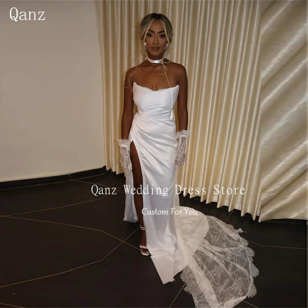 Qanz Luxury Wedding Dresses White Satin High Leg Slit Mermaid Long Lace Trailing Bridal Gowns Robes De Soirée Customized
Qanz Luxury Wedding Dresses White Satin High Leg Slit Mermaid Long Lace Trailing Bridal Gowns Robes De Soirée Customized