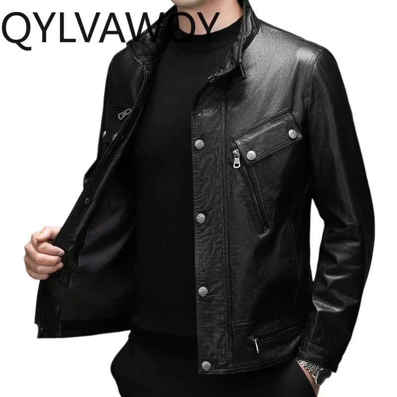 QYLVAWOY Real Cowhide Leather Jacket Man Vintage Motorcycle Jacket Slim-fit Jackets for Man Stand Collar Coat Chaqueta Hombre
QYLVAWOY Real Cowhide Leather Jacket Man Vintage Motorcycle Jacket Slim-fit Jackets for Man Stand Collar Coat Chaqueta Hombre