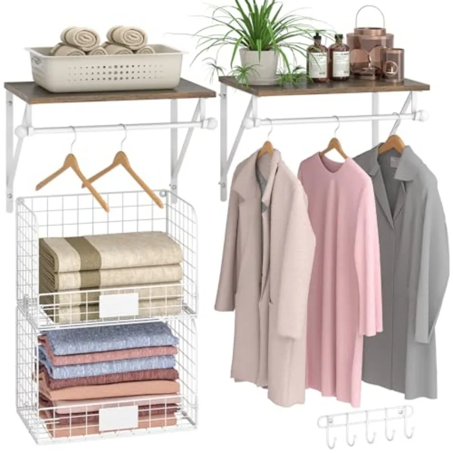 2 Set Laundry Room Wall Mounted Shelves With Wire Storage Baskets Over Washer and Dryer With Hanging Rods and Hooks for Organiz
2 Set Laundry Room Wall Mounted Shelves With Wire Storage Baskets Over Washer and Dryer With Hanging Rods and Hooks for Organiz