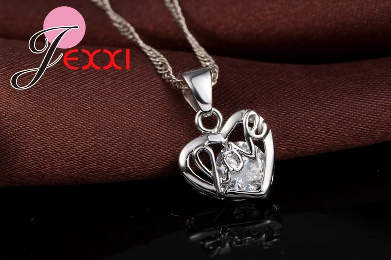 Ювелирные изделия из стерлингового серебра 925 пробы для подруги, жены, блестящие CZ, любовное письмо, ожерелье в форме сердца, комплект серег, свадебные комплекты ювелирных изделий
Ювелирные изделия из стерлингового серебра 925 пробы для подруги, жены, блестящие CZ, любовное письмо, ожерелье в форме сердца, комплект серег, свадебные комплекты ювелирных изделий