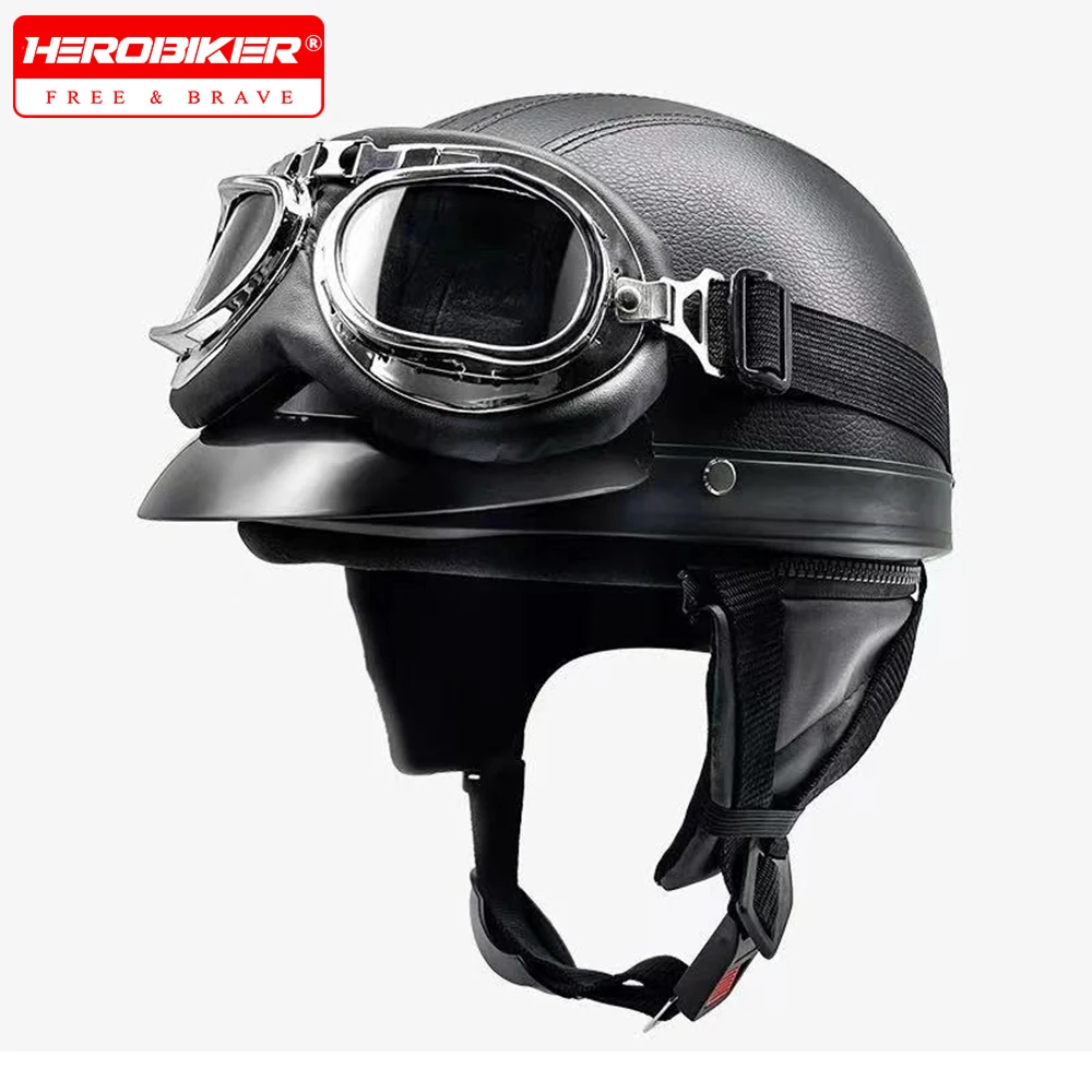 Кожаные мотоциклетные шлемы в стиле ретро для мужчин и женщин, винтажный мото полушлем с очками, четыре сезона, езда на скутере Capacetes
Кожаные мотоциклетные шлемы в стиле ретро для мужчин и женщин, винтажный мото полушлем с очками, четыре сезона, езда на скутере Capacetes