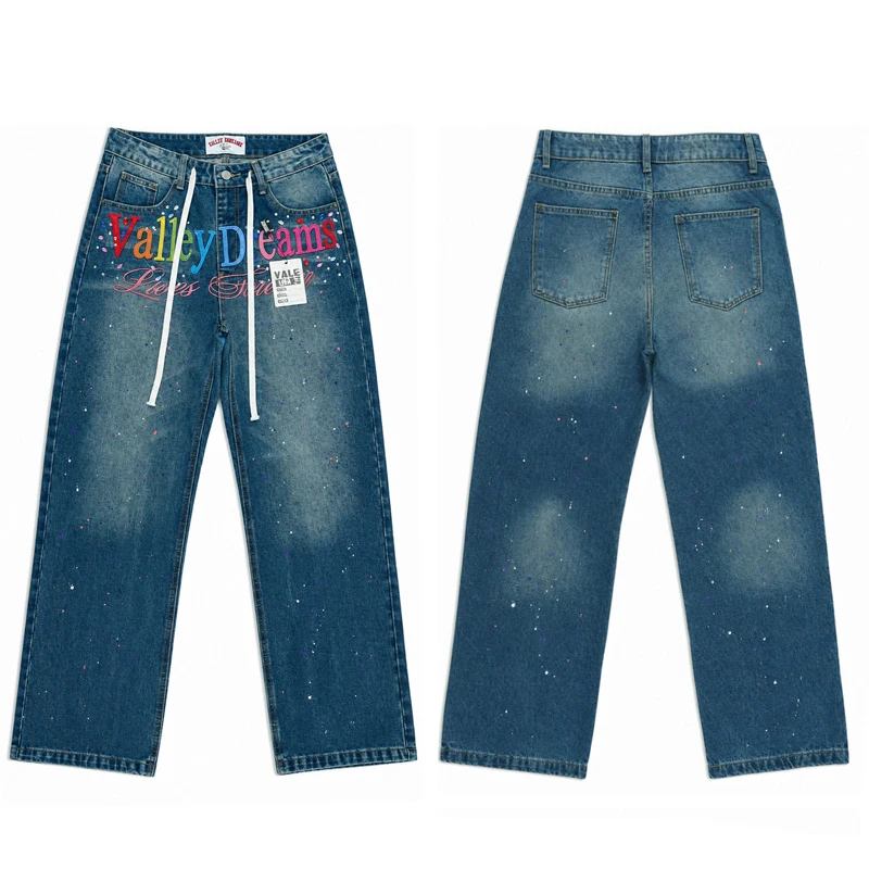 2026 Men's Women's Straight Colorful Letter Embroidered Vale Denim Jeans American High Street Washed Denim Pants
2026 Men's Women's Straight Colorful Letter Embroidered Vale Denim Jeans American High Street Washed Denim Pants