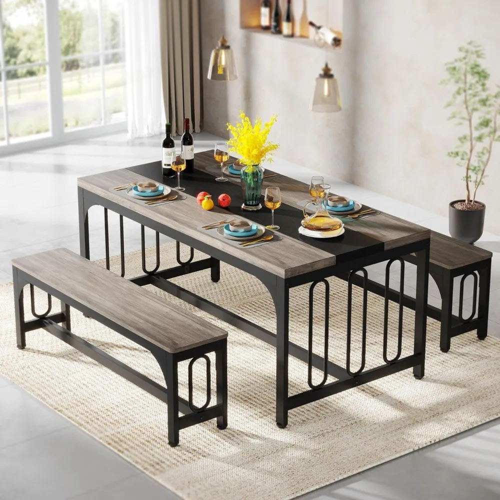 55 Inch Dining Table Set for 4-6, 3-Piece Kitchen Table with 2 Benches, Space-Saving Dining Room Table Set for Home Kitchen
55 Inch Dining Table Set for 4-6, 3-Piece Kitchen Table with 2 Benches, Space-Saving Dining Room Table Set for Home Kitchen