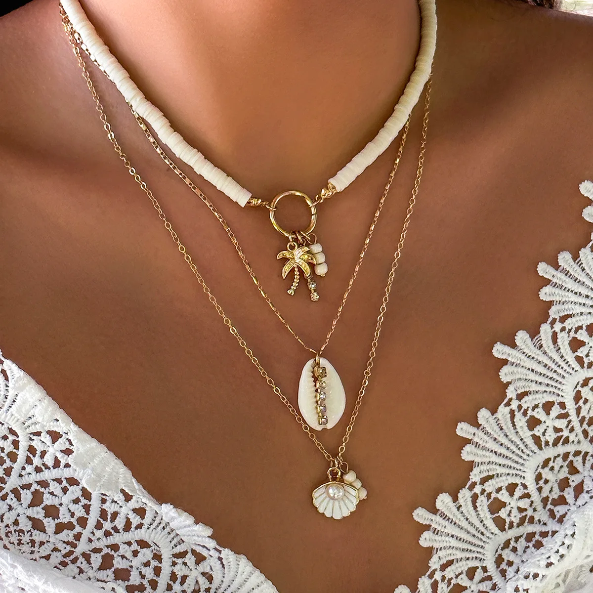 3pc/set Boho White Conch Shell Zircon Necklace for Women Gold Color Metal Chain Polymer Clay Coconut Tree Choker Beach Jewelry
3pc/set Boho White Conch Shell Zircon Necklace for Women Gold Color Metal Chain Polymer Clay Coconut Tree Choker Beach Jewelry
