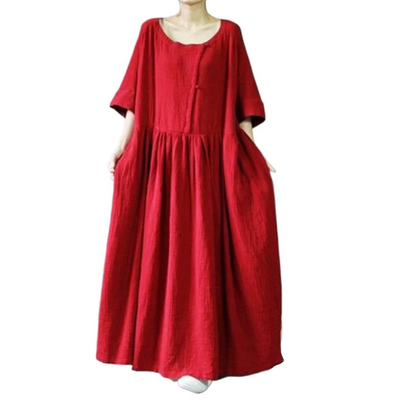 Vintage Women Summer Casual O-neck Dress Plus Size Cotton Linen Half Sleeve Swing Dress Vestido plus size femininas gordinha 
Vintage Women Summer Casual O-neck Dress Plus Size Cotton Linen Half Sleeve Swing Dress Vestido plus size femininas gordinha