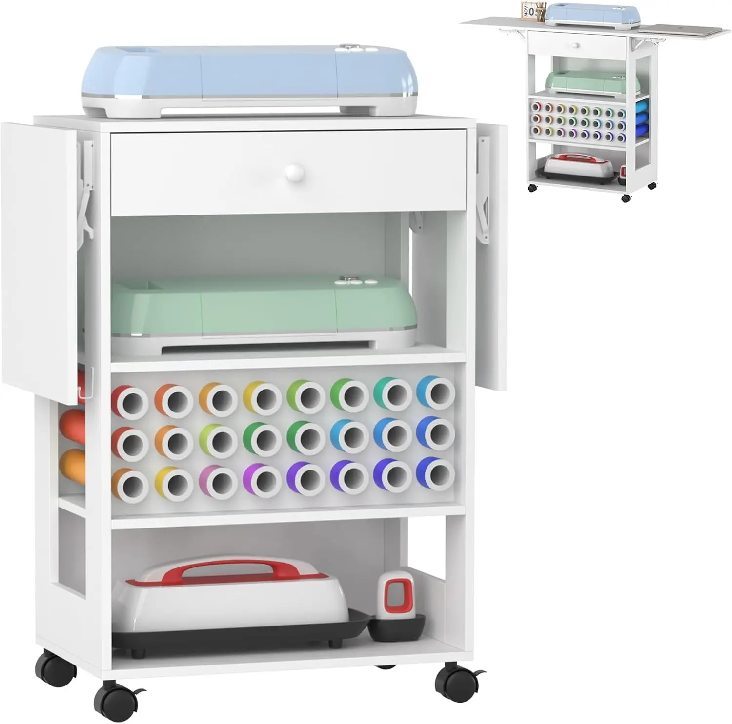 Тележка для рукоделия, совместимая с машиной Cricut, передвижная тележка-органайзер для Cricut со складными боковинами и выдвижным ящиком для организации хранения.
Тележка для рукоделия, совместимая с машиной Cricut, передвижная тележка-органайзер для Cricut со складными боковинами и выдвижным ящиком для организации хранения.