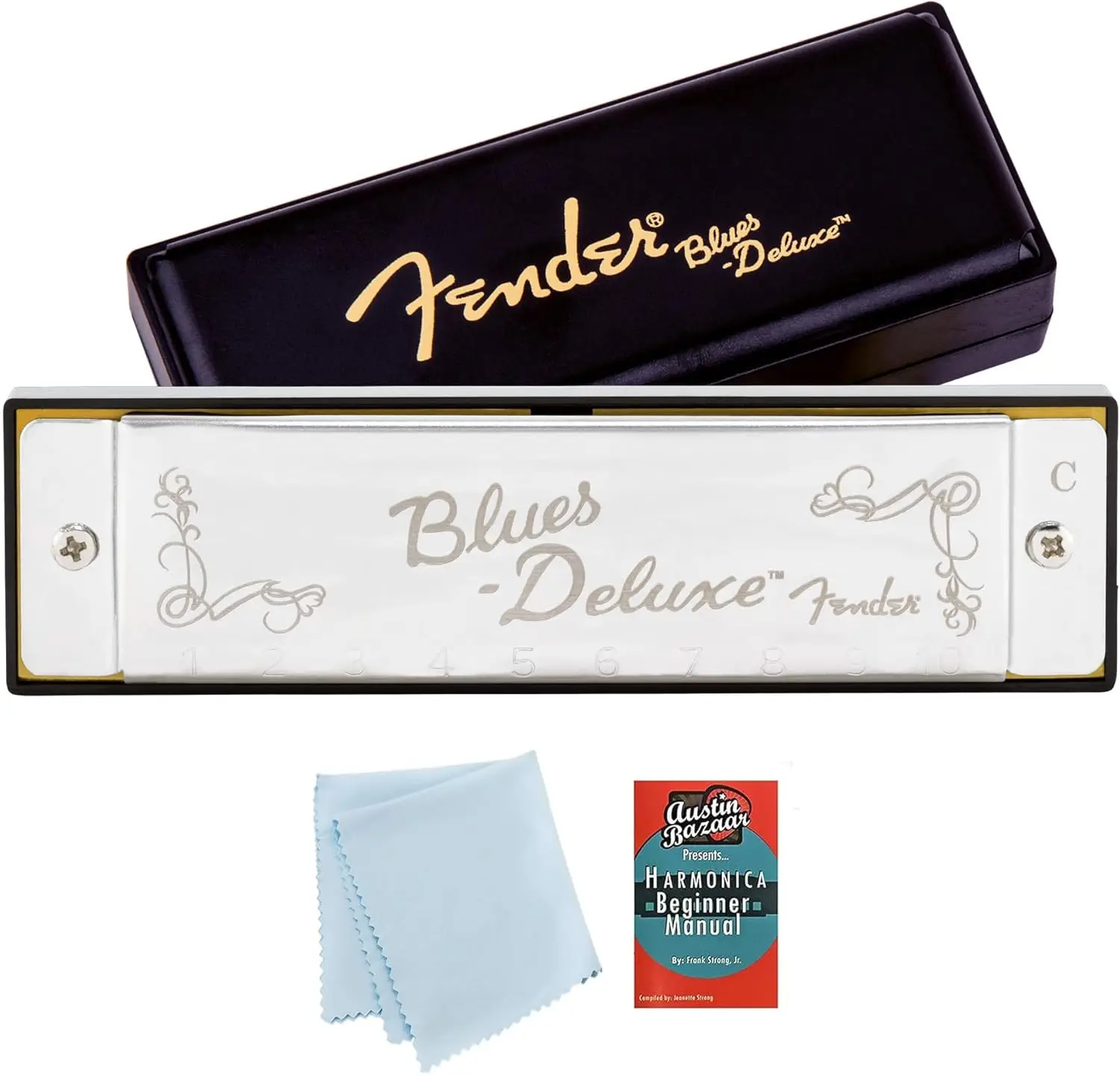 10-Hole Diatonic Harmonica Key of C Bundle with Carrying Case, Polishing Cloth & Online Manual
10-Hole Diatonic Harmonica Key of C Bundle with Carrying Case, Polishing Cloth & Online Manual