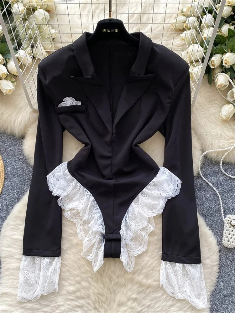 Female Lace Spliced OL Sexy Bodysuits Autumn Long Sleeve Slim Playsuits Women Streetwear Open Crotch Fashion Rompers 2025 Summer
Female Lace Spliced OL Sexy Bodysuits Autumn Long Sleeve Slim Playsuits Women Streetwear Open Crotch Fashion Rompers 2025 Summer