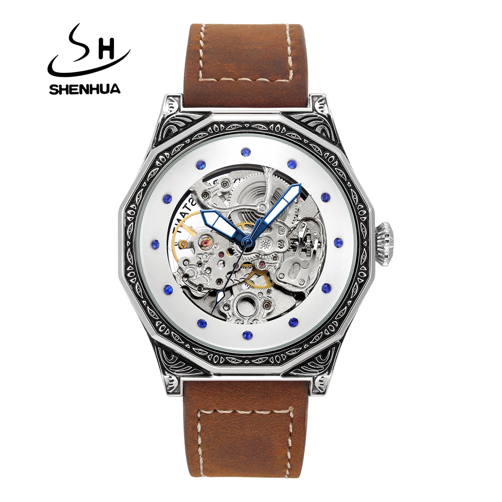 SHENHUA New Luxury Genuine Leather Sports Wristwatch Retro Carving Man's Automatic Mechanical Watch Waterproof Skeleton Watch
SHENHUA New Luxury Genuine Leather Sports Wristwatch Retro Carving Man's Automatic Mechanical Watch Waterproof Skeleton Watch
