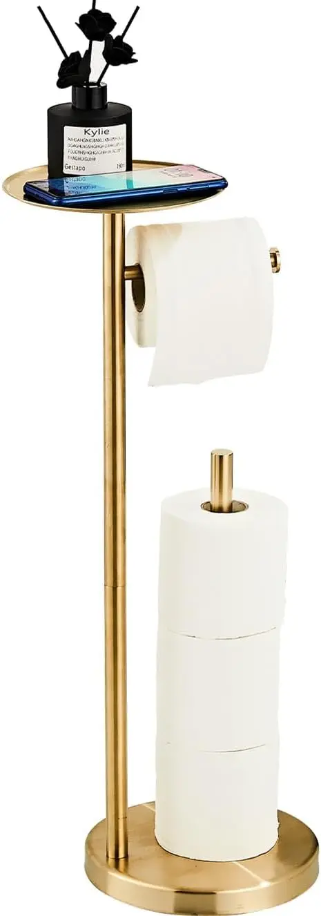 Gold Freestanding Toilet Paper Holder with Phone Shelf, Holds 4 Rolls, Durable Stainless Steel for Bathroom
Gold Freestanding Toilet Paper Holder with Phone Shelf, Holds 4 Rolls, Durable Stainless Steel for Bathroom