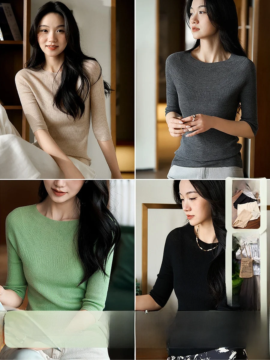 Xhange Women's Slim Fit Knitted Sweater Five Sleeve Soft Wool Seamless Knitted Elegant Style round Neck Casual Spring Wear
Xhange Women's Slim Fit Knitted Sweater Five Sleeve Soft Wool Seamless Knitted Elegant Style round Neck Casual Spring Wear
